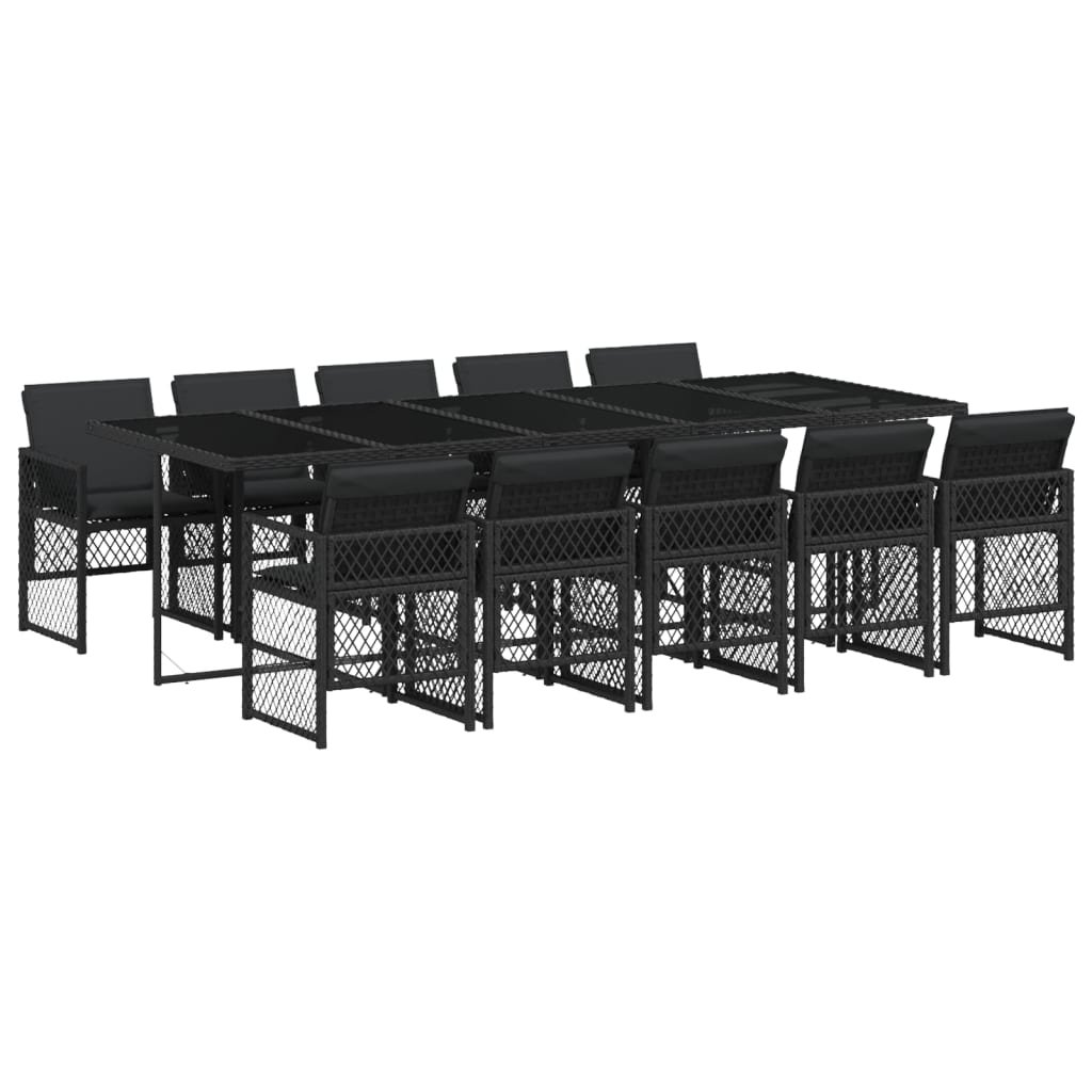 vidaXL 11-cz. zestaw mebli do ogrodu, z poduszkami, czarny rattan PE
