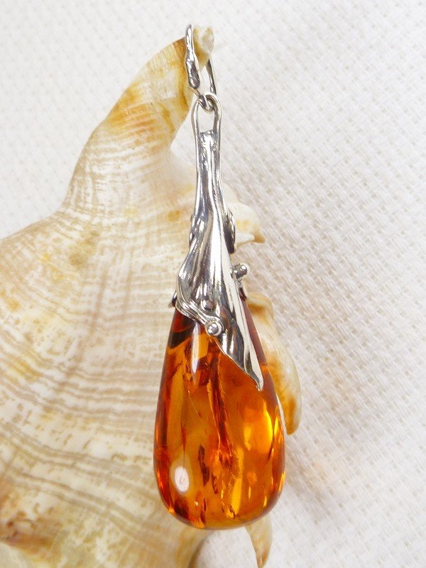 620-327 Wisiorek Srebro z Bursztynem -HAND MADE-
