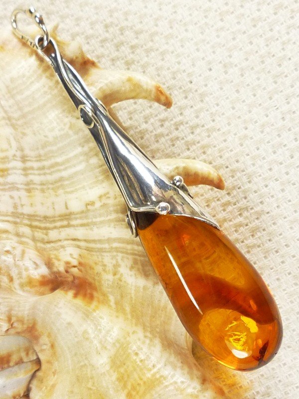 620-914 Wisiorek Srebro z Bursztynem -HAND MADE-