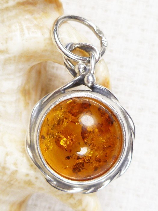 613-4 Wisiorek Srebro z Bursztynem -HAND MADE-