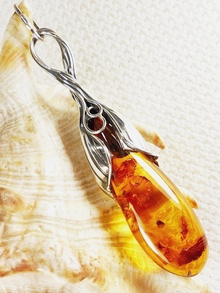 640-4 Wisiorek Srebro z Bursztynem -HAND MADE-