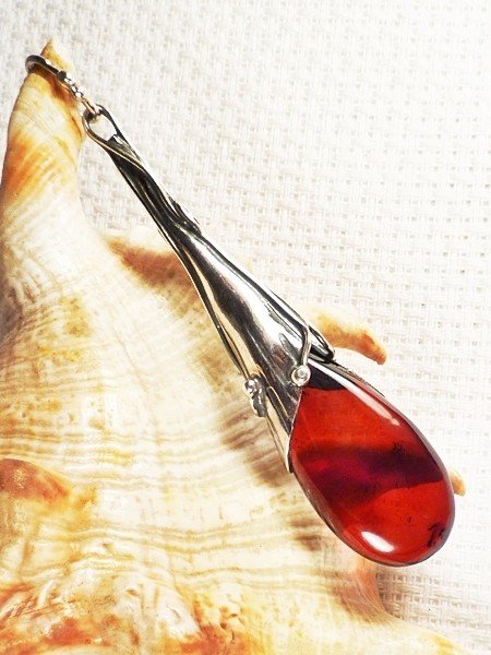 611-2 Wisiorek Srebro z Bursztynem -HAND MADE-