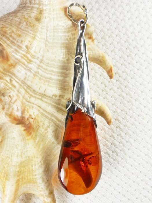 611-14 Wisiorek Srebro z Bursztynem -HAND MADE-