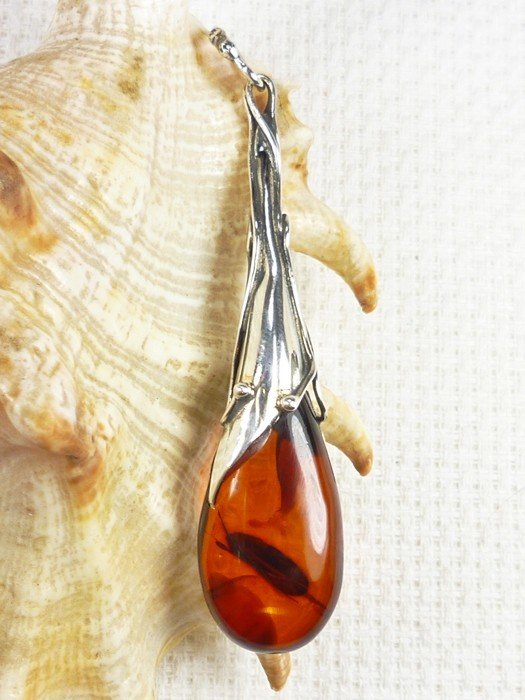 611-37 Wisiorek Srebro z Bursztynem -HAND MADE-