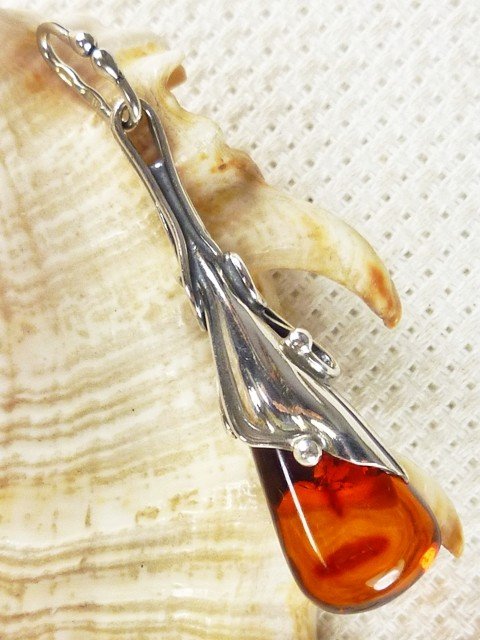 622-23 Wisiorek Srebro z Bursztynem -HAND MADE-