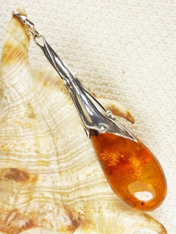 620-915 Wisiorek Srebro z Bursztynem -HAND MADE-