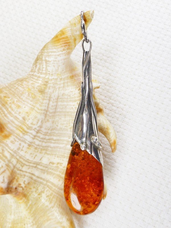 620-328 Wisiorek Srebro z Bursztynem -HAND MADE-