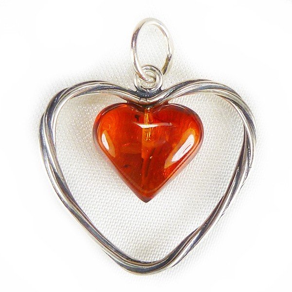 654-73 Serduszko Wisiorek Srebro 925 Bursztyn