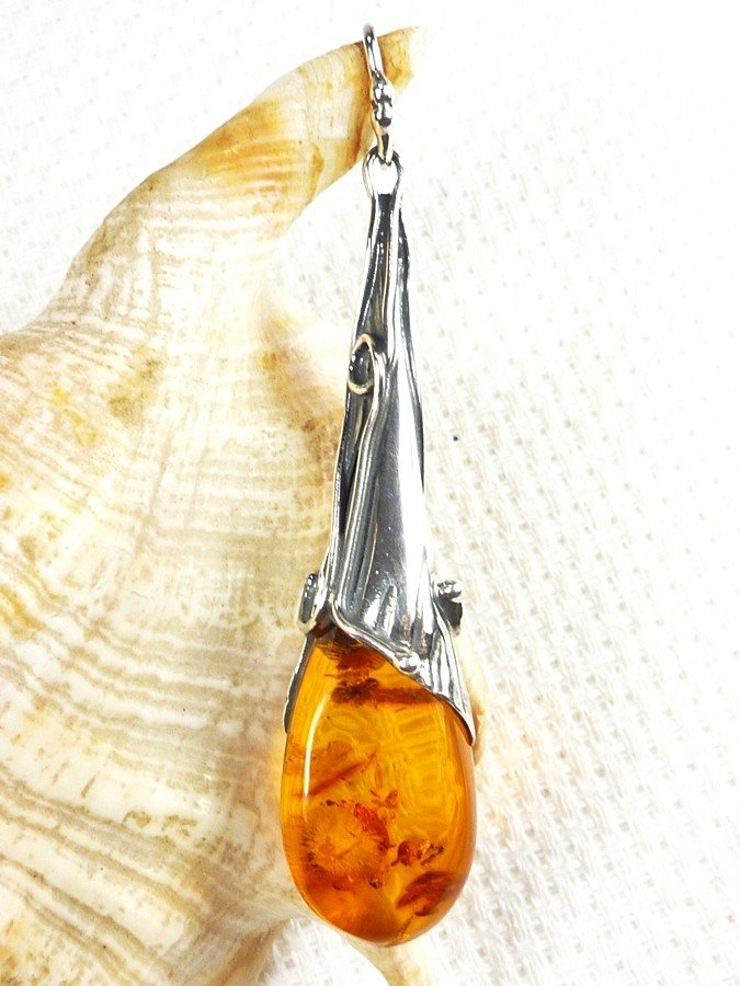 610-108 Wisiorek Srebro z Bursztynem -HAND MADE-