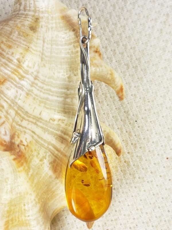 610-106 Wisiorek Srebro z Bursztynem -HAND MADE-