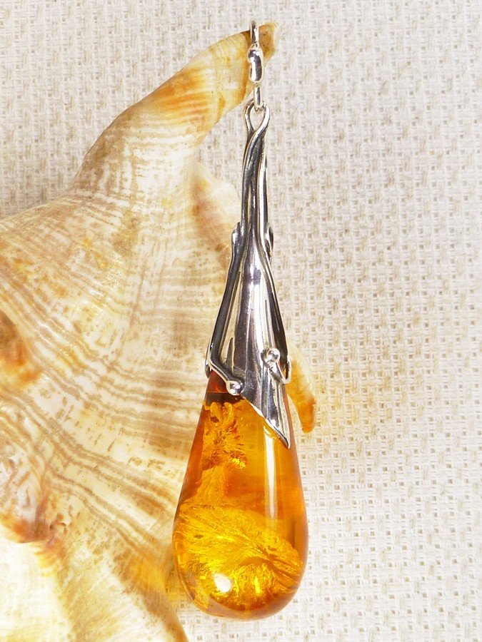 620-916 Wisiorek Srebro z Bursztynem -HAND MADE-