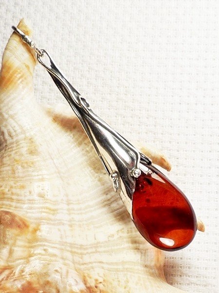 611-6 Wisiorek Srebro z Bursztynem -HAND MADE-