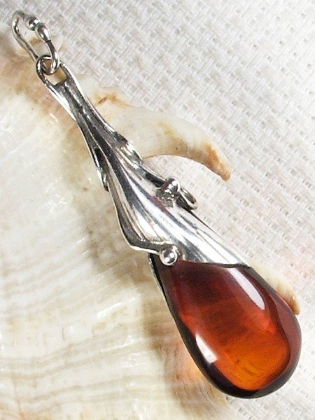 622-7 Wisiorek Srebro z Bursztynem -HAND MADE-