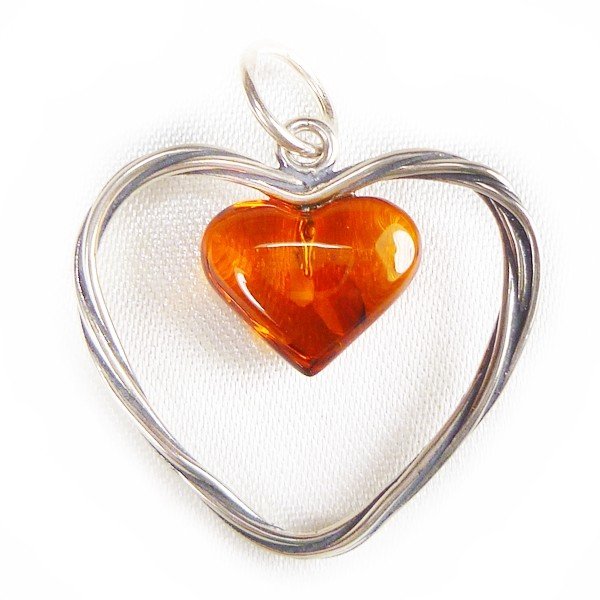 654-47 Serduszko Wisiorek Srebro 925 Bursztyn