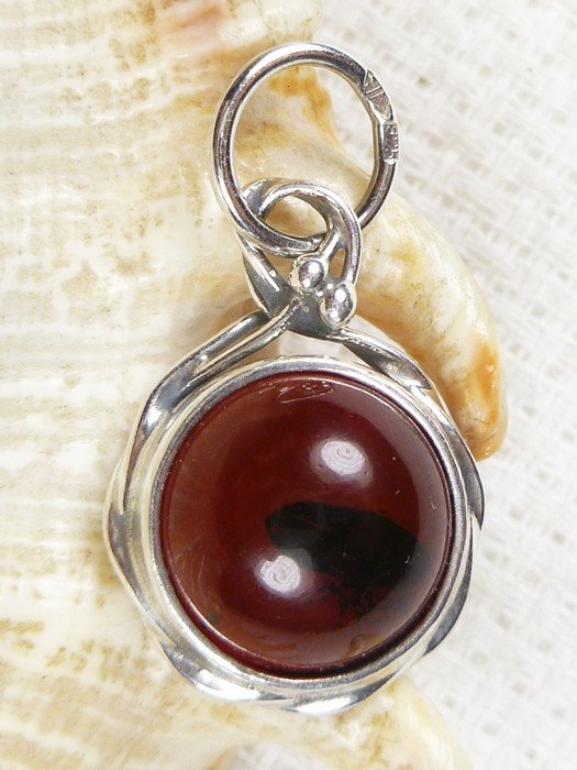 613-9 Wisiorek Srebro z Bursztynem -HAND MADE-