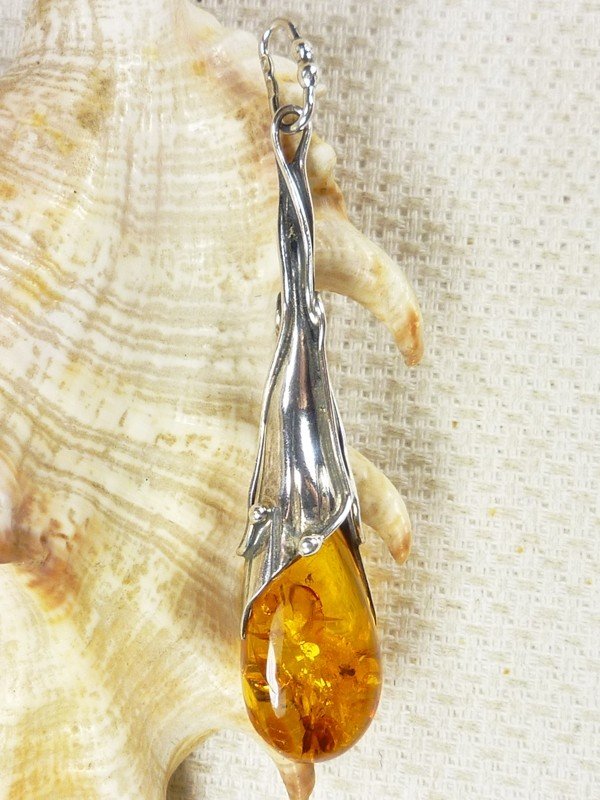 610-101 Wisiorek Srebro z Bursztynem -HAND MADE-