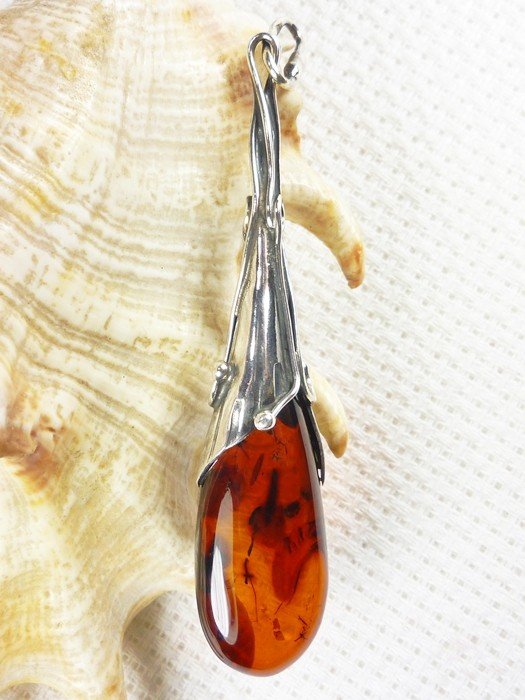 611-22 Wisiorek Srebro z Bursztynem -HAND MADE-