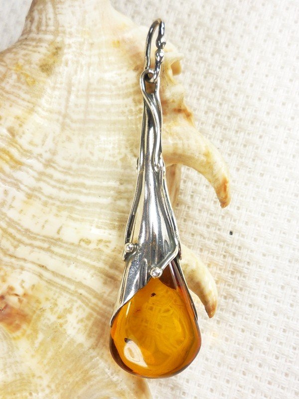 622-26 Wisiorek Srebro z Bursztynem -HAND MADE-