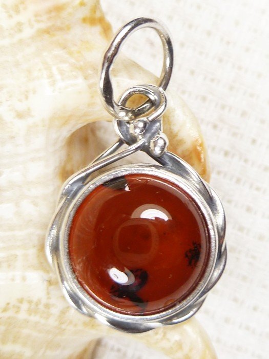 613-20 Wisiorek Srebro z Bursztynem -HAND MADE-