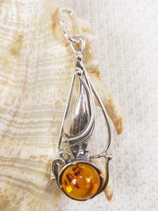 605-17 Wisiorek Srebro z Bursztynem -HAND MADE-