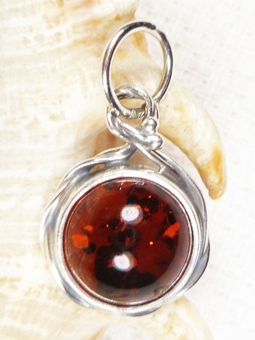 613-15 Wisiorek Srebro z Bursztynem -HAND MADE-