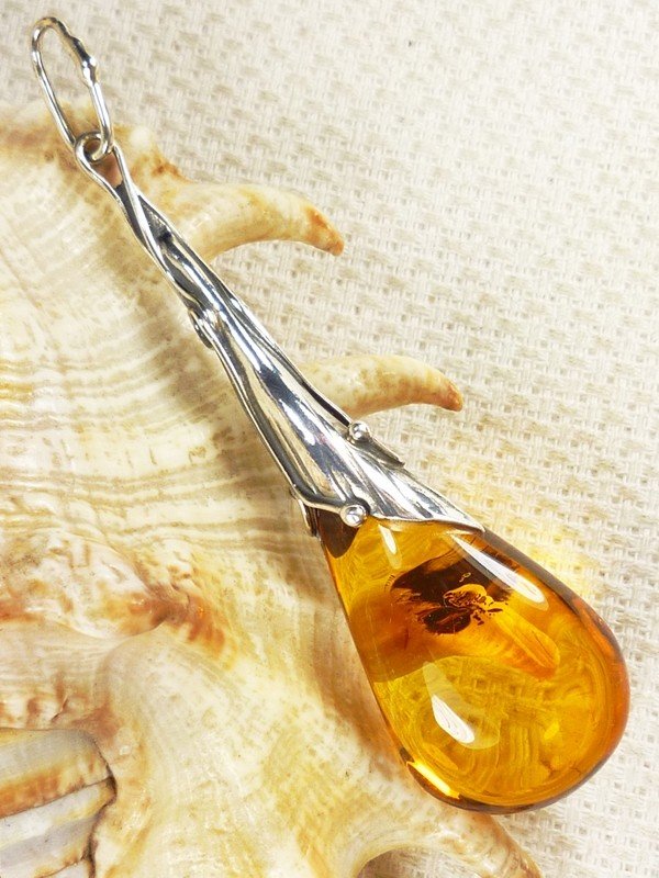 620-913 Wisiorek Srebro z Bursztynem -HAND MADE-