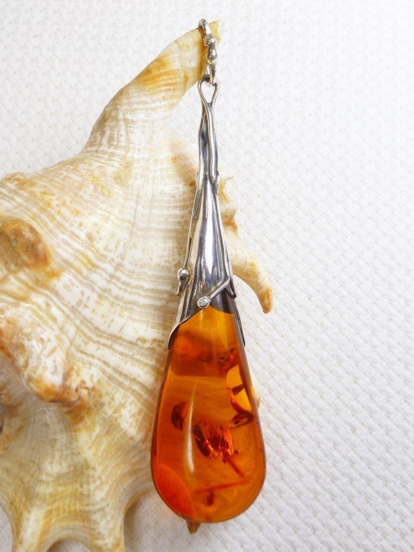 620-918 Wisiorek Srebro z Bursztynem -HAND MADE-