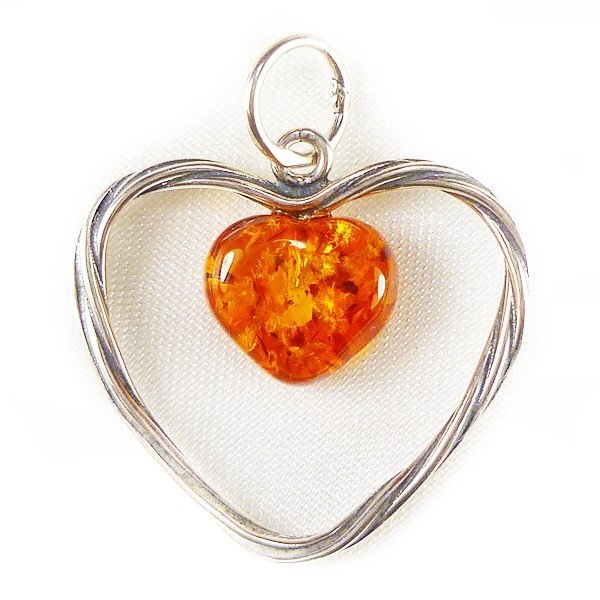 654-69 Serduszko Wisiorek Srebro 925 Bursztyn