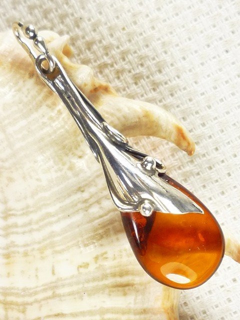 622-22 Wisiorek Srebro z Bursztynem -HAND MADE-