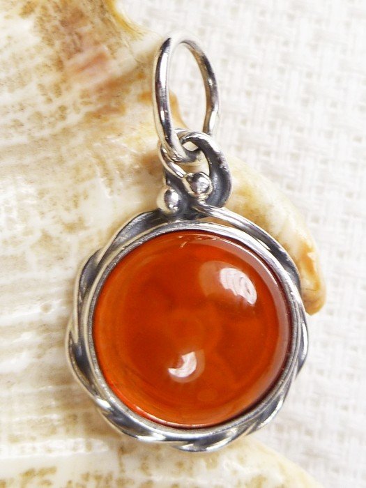 613-6 Wisiorek Srebro z Bursztynem -HAND MADE-