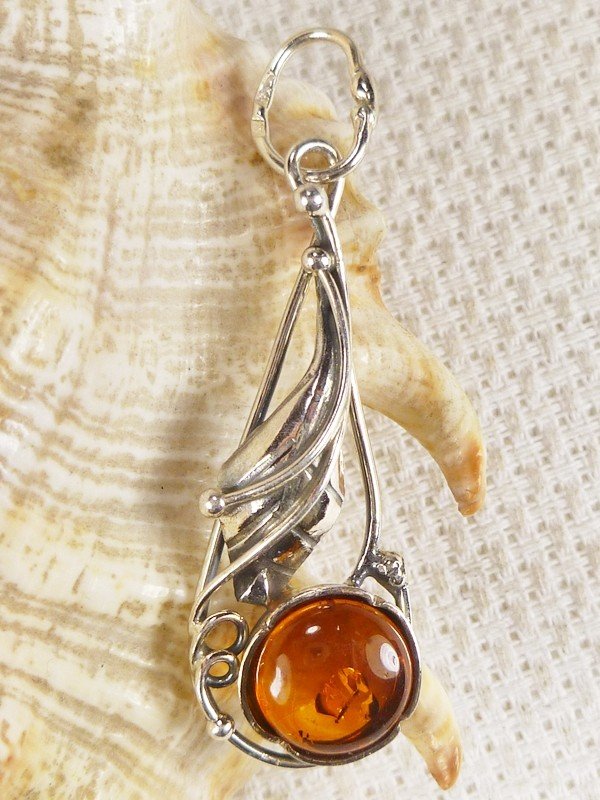 605-13 Wisiorek Srebro z Bursztynem -HAND MADE-