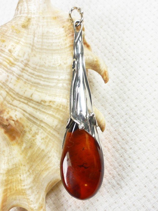 611-38 Wisiorek Srebro z Bursztynem -HAND MADE-