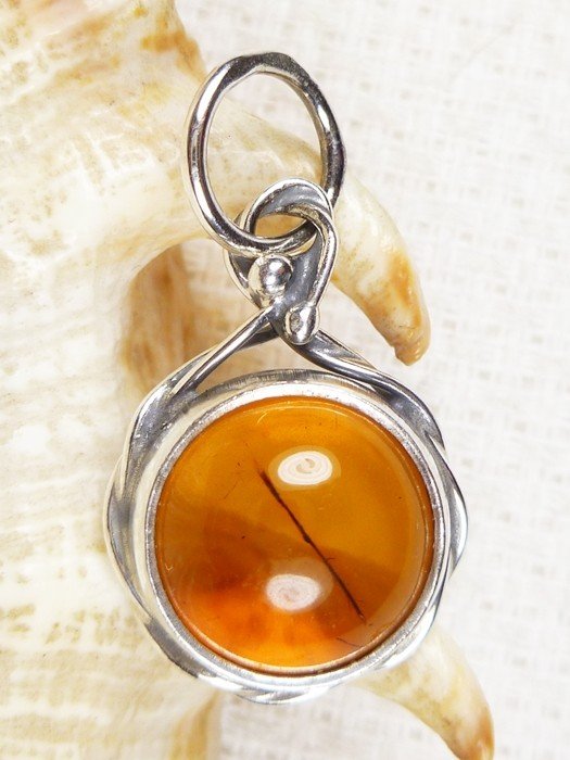 613-17 Wisiorek Srebro z Bursztynem -HAND MADE-