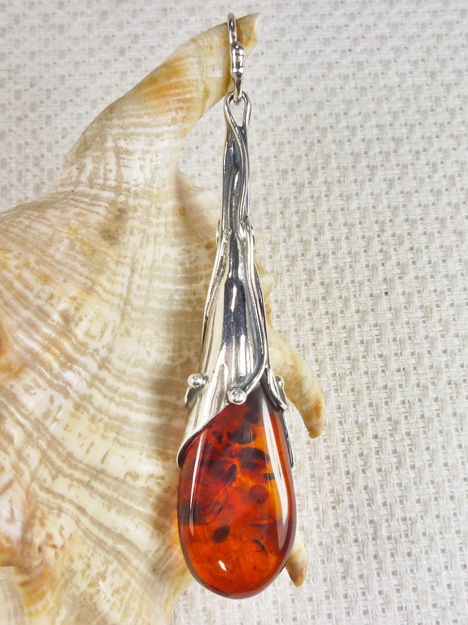 611-53 Wisiorek Srebro z Bursztynem -HAND MADE-