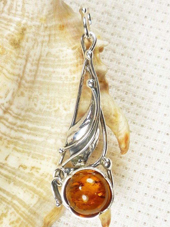 605-10 Wisiorek Srebro z Bursztynem -HAND MADE-