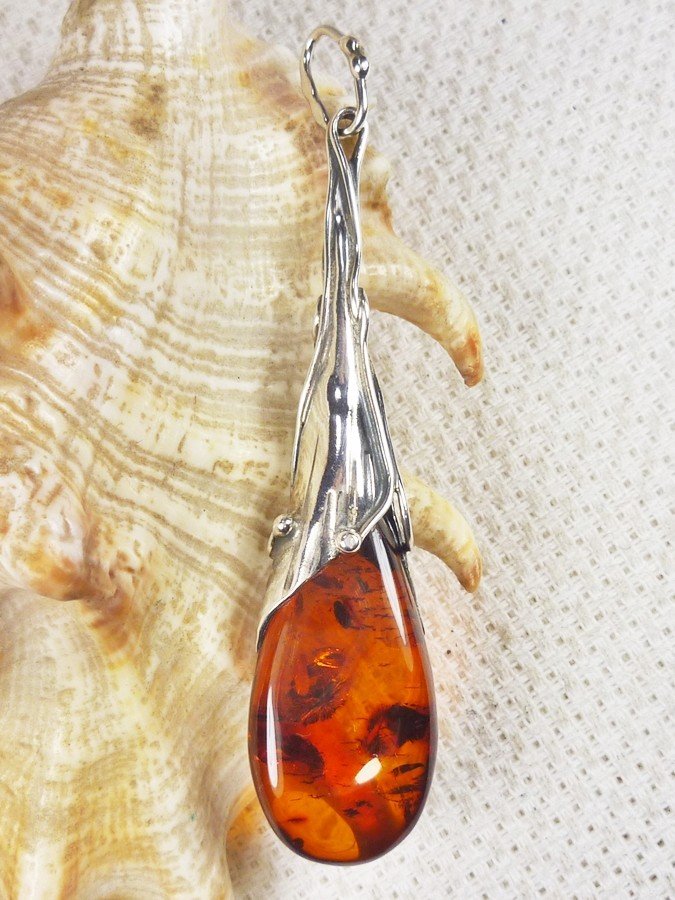 611-48 Wisiorek Srebro z Bursztynem -HAND MADE-