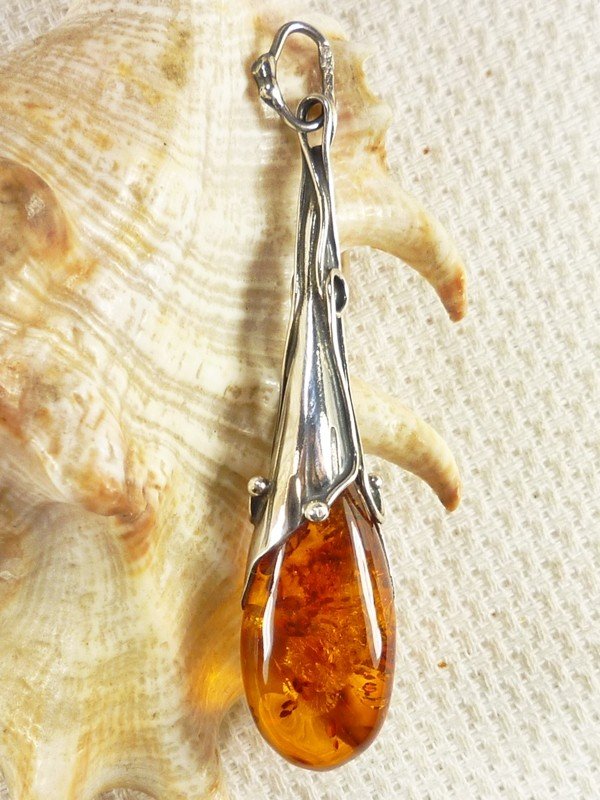 620-309 Wisiorek Srebro z Bursztynem -HAND MADE-