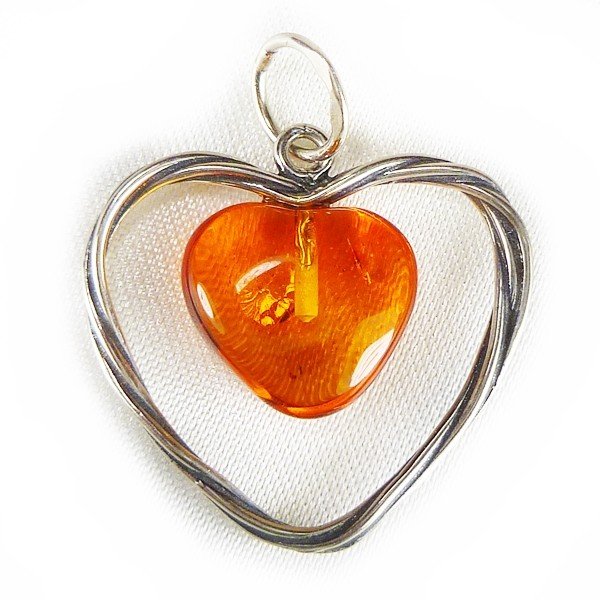 654-65 Serduszko Wisiorek Srebro 925 Bursztyn