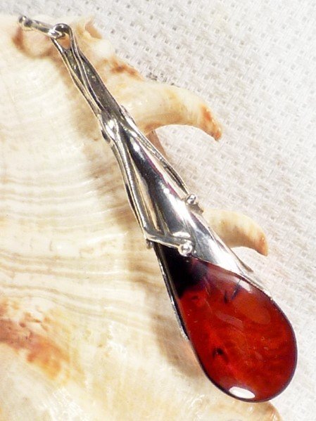 622-10 Wisiorek Srebro z Bursztynem -HAND MADE-