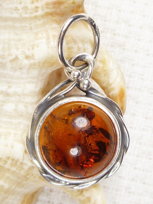 613-8 Wisiorek Srebro z Bursztynem -HAND MADE-