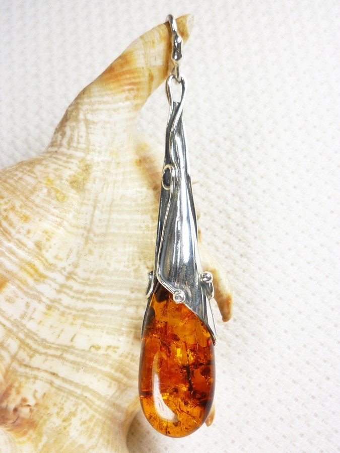 610-110 Wisiorek Srebro z Bursztynem -HAND MADE-