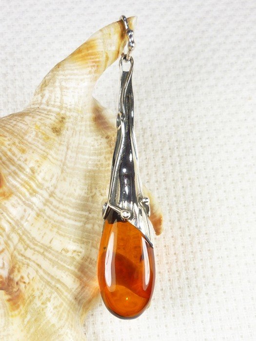 611-40 Wisiorek Srebro z Bursztynem -HAND MADE-