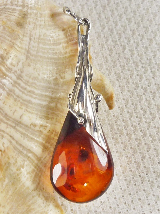 611-54 Wisiorek Srebro z Bursztynem -HAND MADE-