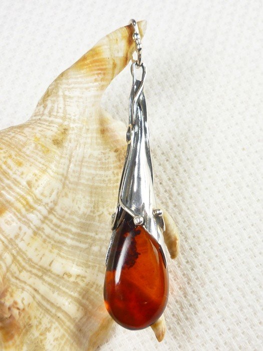 611-45 Wisiorek Srebro z Bursztynem -HAND MADE-
