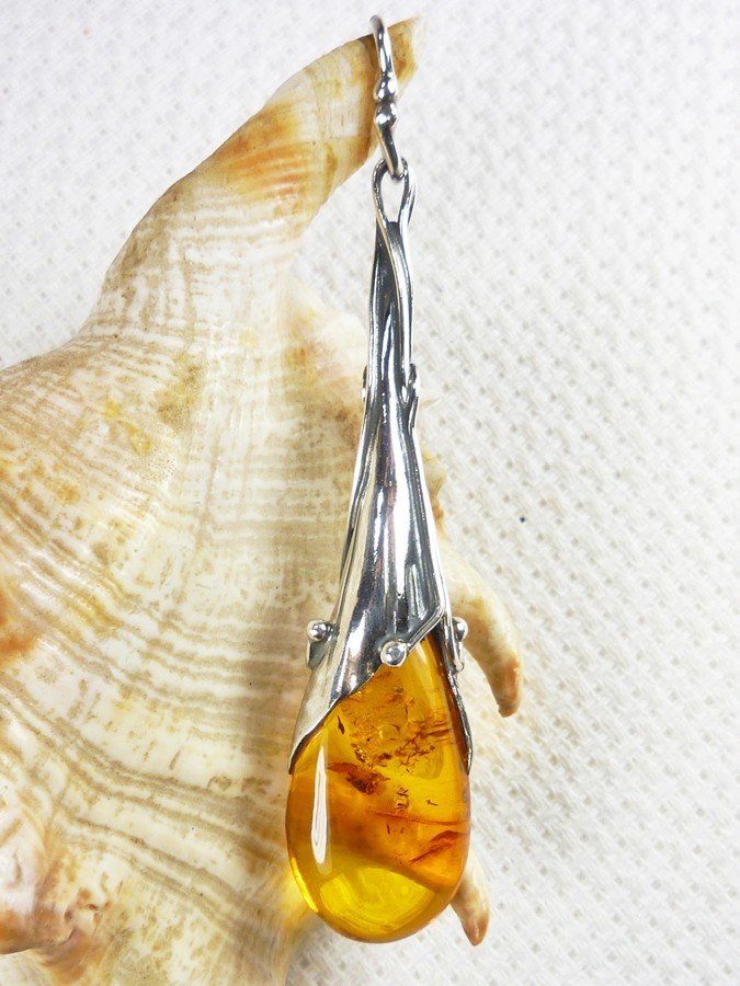610-107 Wisiorek Srebro z Bursztynem -HAND MADE-