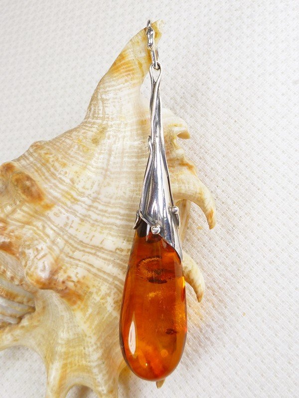 620-917 Wisiorek Srebro z Bursztynem -HAND MADE-