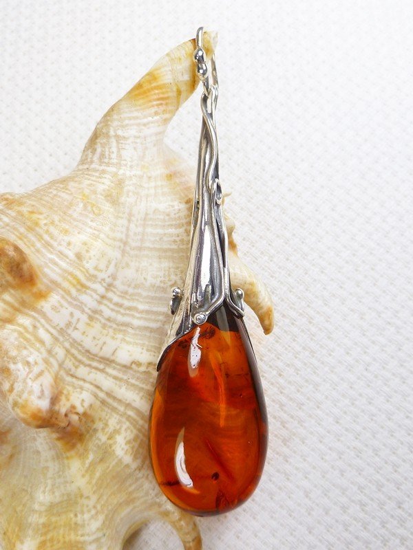 620-919 Wisiorek Srebro z Bursztynem -HAND MADE-