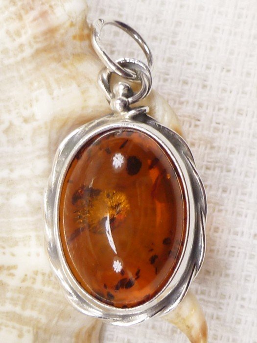 614-12 Wisiorek Srebro z Bursztynem -HAND MADE-