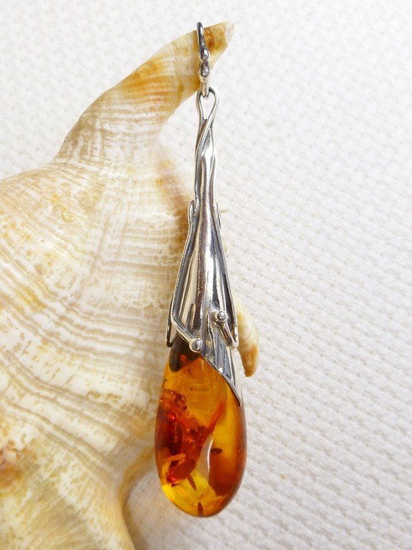 620-321 Wisiorek Srebro z Bursztynem -HAND MADE-