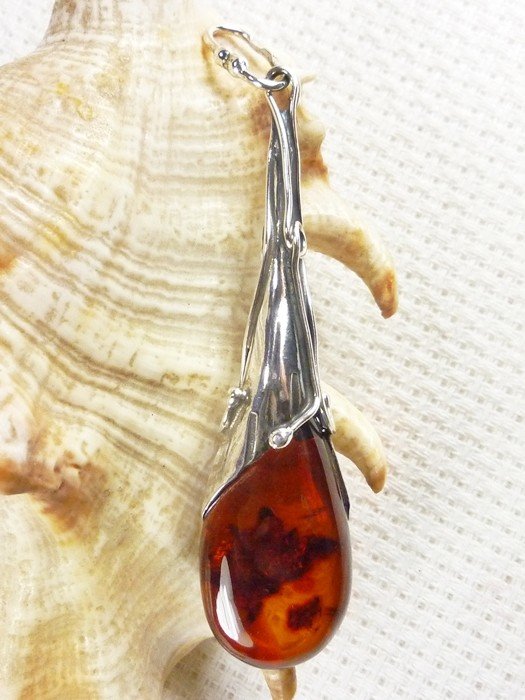 611-19 Wisiorek Srebro z Bursztynem -HAND MADE-